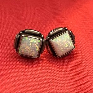 Sterling Silver 925 Vintage Opaline Stud Earrings